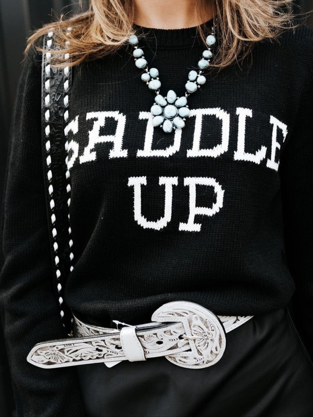 Wrangler Retro Saddle Up Black Western Pullover Sweater Cow Girl Women's White M